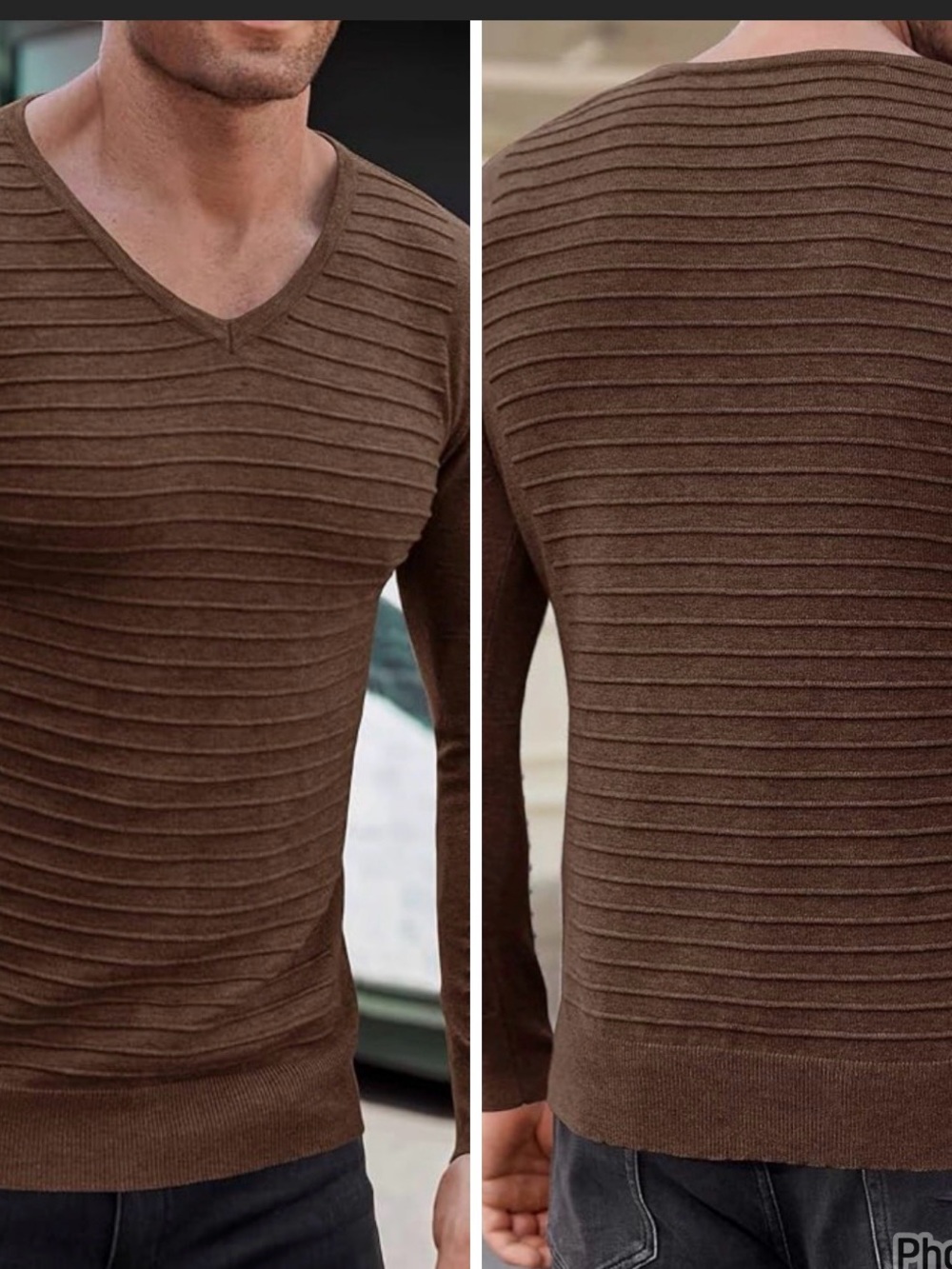 Vercini Classic Men's Acrylic Wool V-Neck Ribbed Sweater